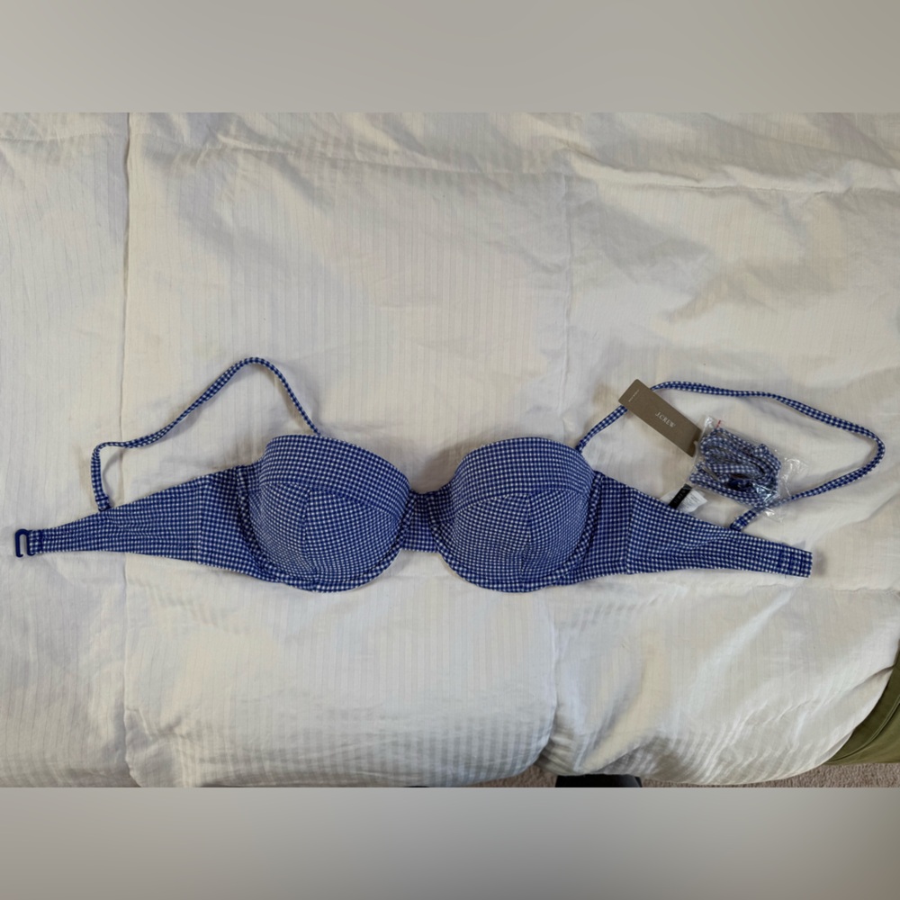 J crew size 34D never worn swim top, blue micro gingham